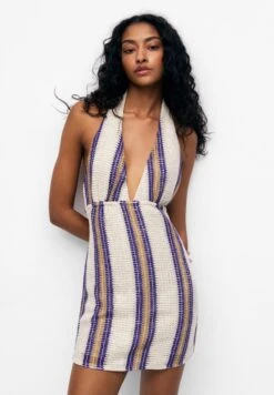 PULL & BEAR SHORT STRIPED - Sukienka Dzianinowa - Beige