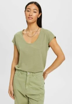 Edc By Esprit MIT U BOOTAUSSCHNITT - T-shirt Basic - Light Khaki