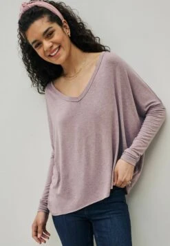 Next RAW EDGE V-NECK - Bluzka Z Długim Rękawem - Lilac Purple