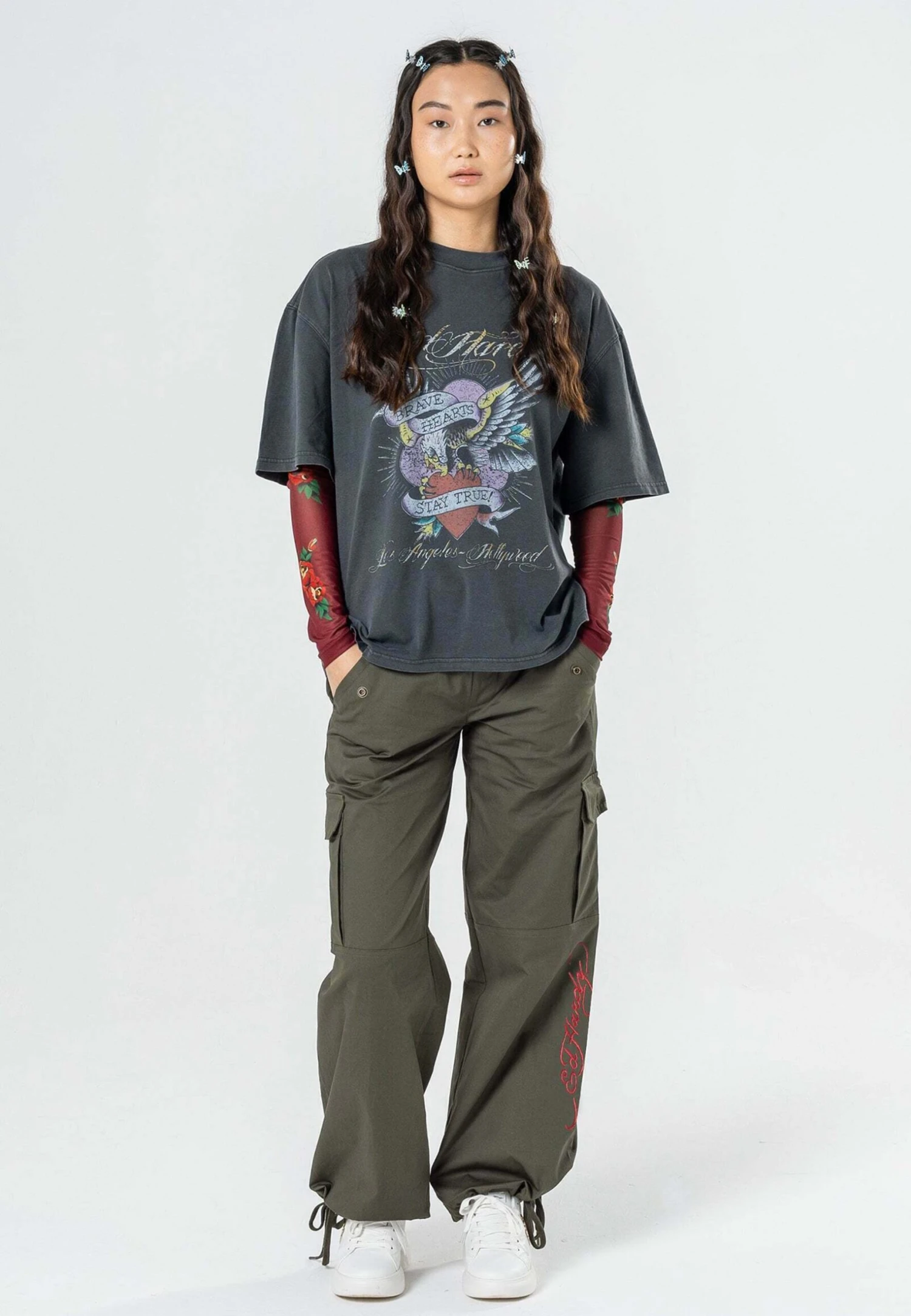 Ed Hardy TRUE TO MY LOVE - Bojówki - Dusty Olive 2 Ed Hardy TRUE TO MY LOVE - Bojówki - Dusty Olive - obrazek 2