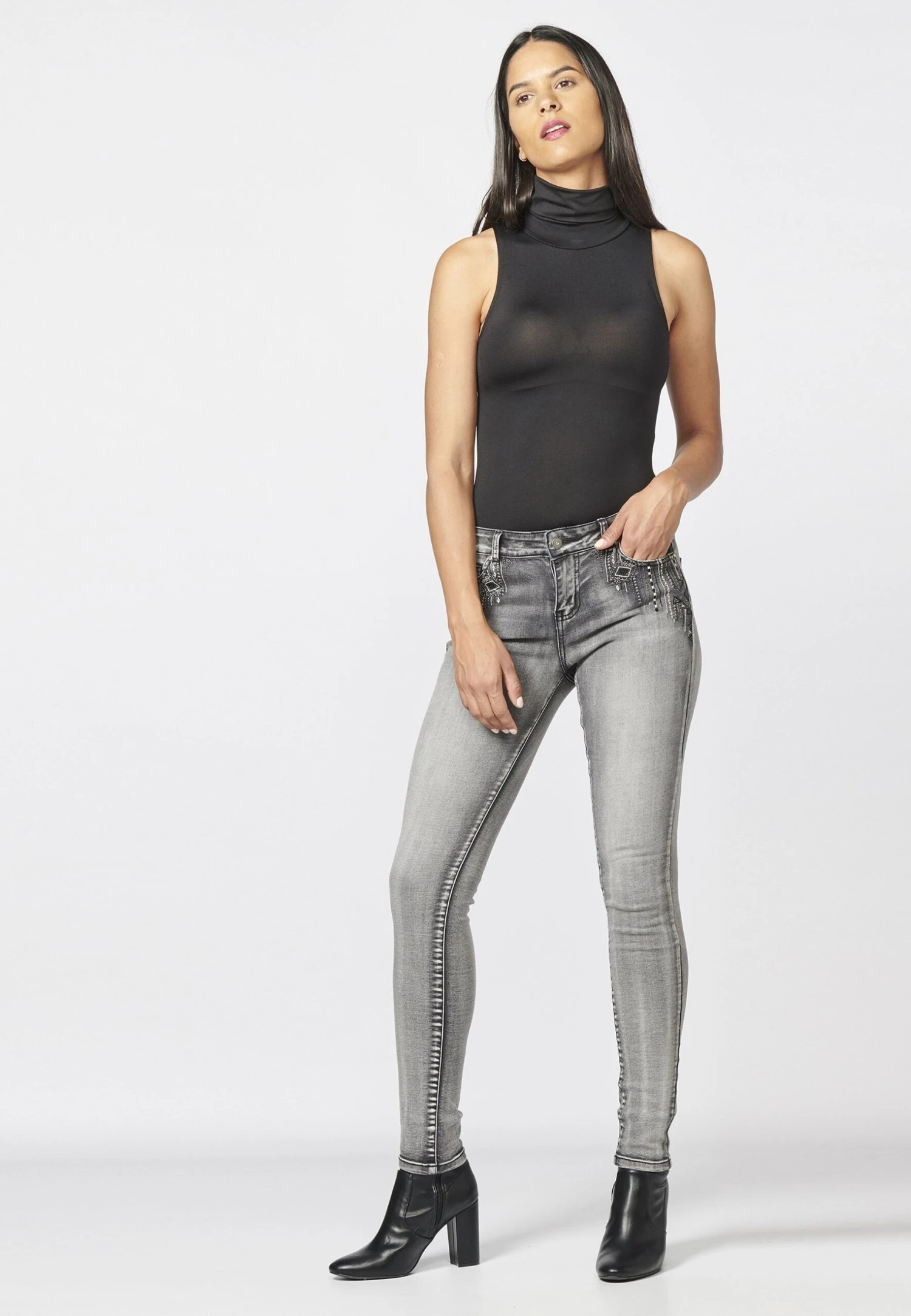 Koroshi Jeansy Skinny Fit - Gris 2 Koroshi Jeansy Skinny Fit - Gris - obrazek 2