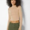 BERSHKA HIGH NECK - Bluzka Z Długim Rękawem - Camel