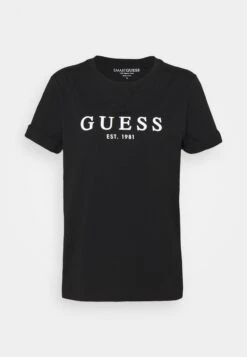 Guess ROLL CUFF TEE - T-shirt Z Nadrukiem - Jet Black