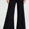 WE FASHION WIDE LEG MET STRUCTUUR - Spodnie Materiałowe - Black