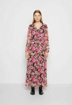 ONLY ONLSAGA V NECK BUTTON DRESS - Długa Sukienka - Black/rosemary/flower