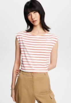 ESPRIT SSLV STRIPE - T-shirt Z Nadrukiem - Orange Red