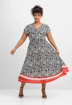 Sheego Sukienka Letnia - Schwarz Gemustert