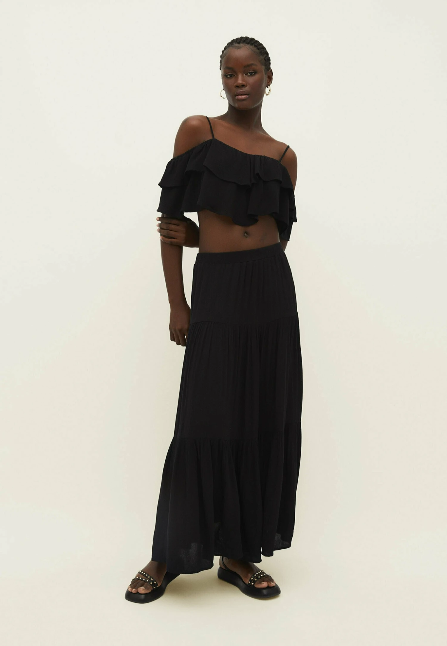 Stradivarius PEASANT - Długa Spódnica - Black 2 Stradivarius PEASANT - Długa Spódnica - Black - obrazek 2