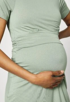 SHORT SLEEVES RUCHED WAIST MINI FLARED DRESS - Sukienka Z Dżerseju - Light Green -Ulla Popken Sklep 642d80165ad64bb3a32364f3cbfdbc90