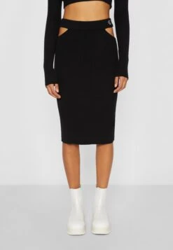 Calvin Klein Jeans CUT OUT WAISTBAND KNITTED SKIRT - Spódnica Ołówkowa - Black