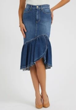 Guess MIT RÜSCHEN - Spódnica Trapezowa - Blau