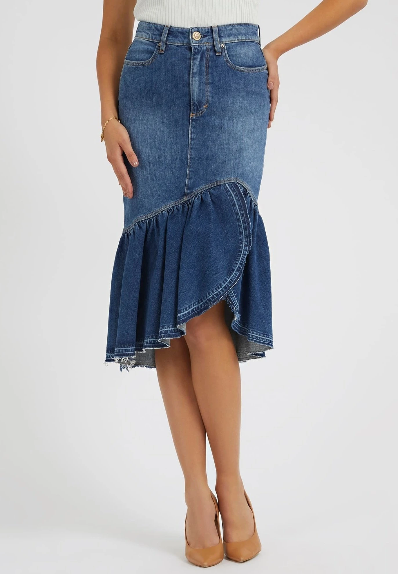 Guess MIT RÜSCHEN - Spódnica Trapezowa - Blau 1 Guess MIT RÜSCHEN - Spódnica Trapezowa - Blau