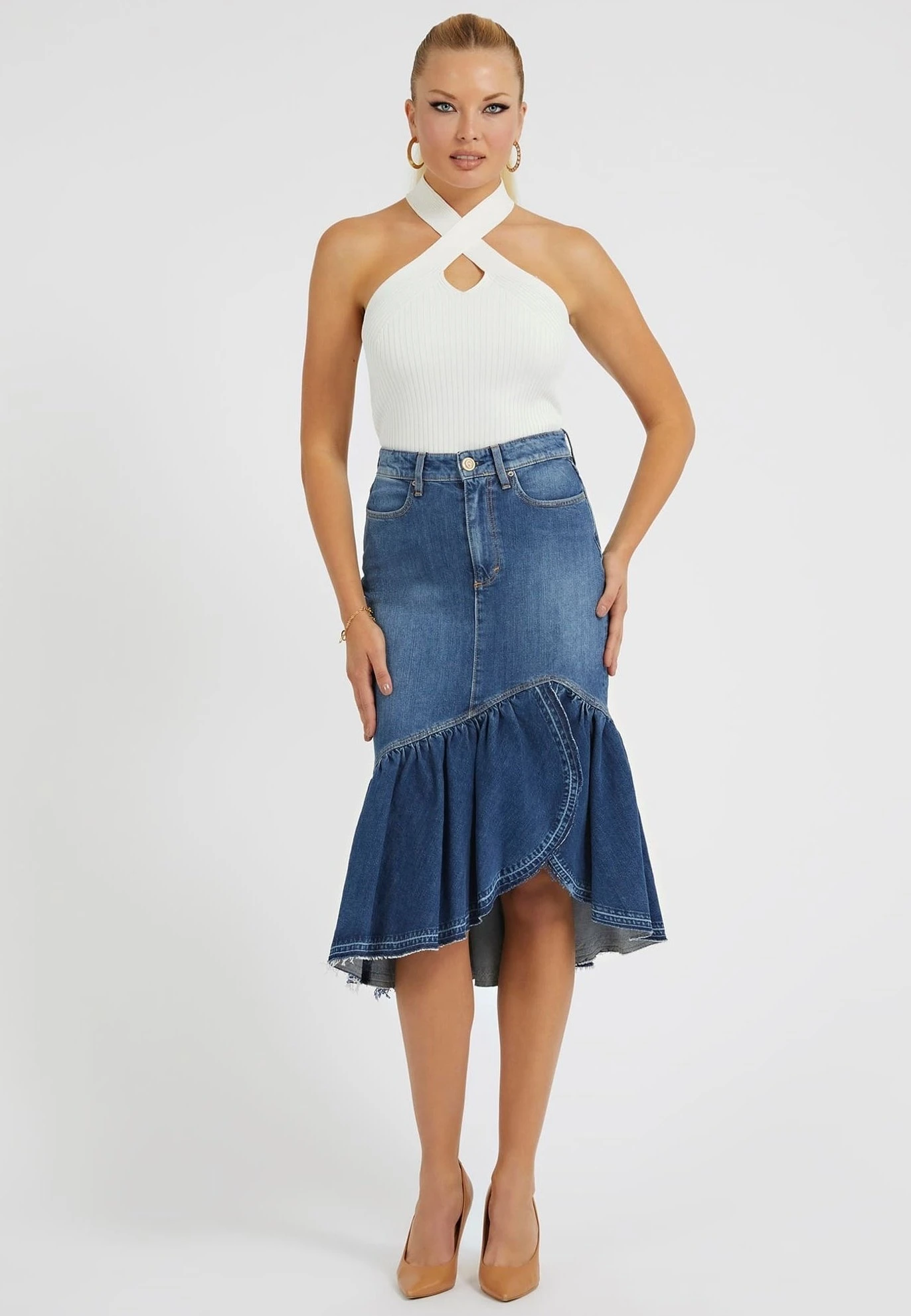 Guess MIT RÜSCHEN - Spódnica Trapezowa - Blau 2 Guess MIT RÜSCHEN - Spódnica Trapezowa - Blau - obrazek 2