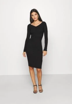 Even&Odd V AUSSCHNITT RIPP MINI STRICKKLEID - Sukienka Etui - Black