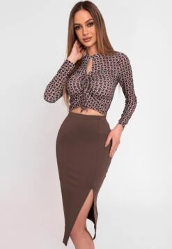 MERILI - Spódnica Trapezowa - Brown