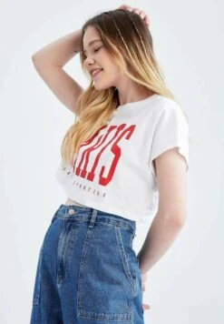 DeFacto LOOSE FIT - T-shirt Z Nadrukiem - White -Ulla Popken Sklep 95b126fe35be4daab4d4219da3dd277a