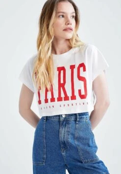 DeFacto LOOSE FIT - T-shirt Z Nadrukiem - White