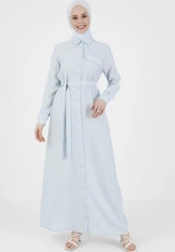 POINT COLLAR MODEST - Długa Sukienka - Light Blue