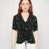 Marc O'Polo DENIM BLOUSE SHORT SLEEVE GATHEIRNG DETAIL - T-shirt Z Nadrukiem - Multi-coloured/black