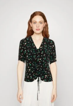 Marc O'Polo DENIM BLOUSE SHORT SLEEVE GATHEIRNG DETAIL - T-shirt Z Nadrukiem - Multi-coloured/black