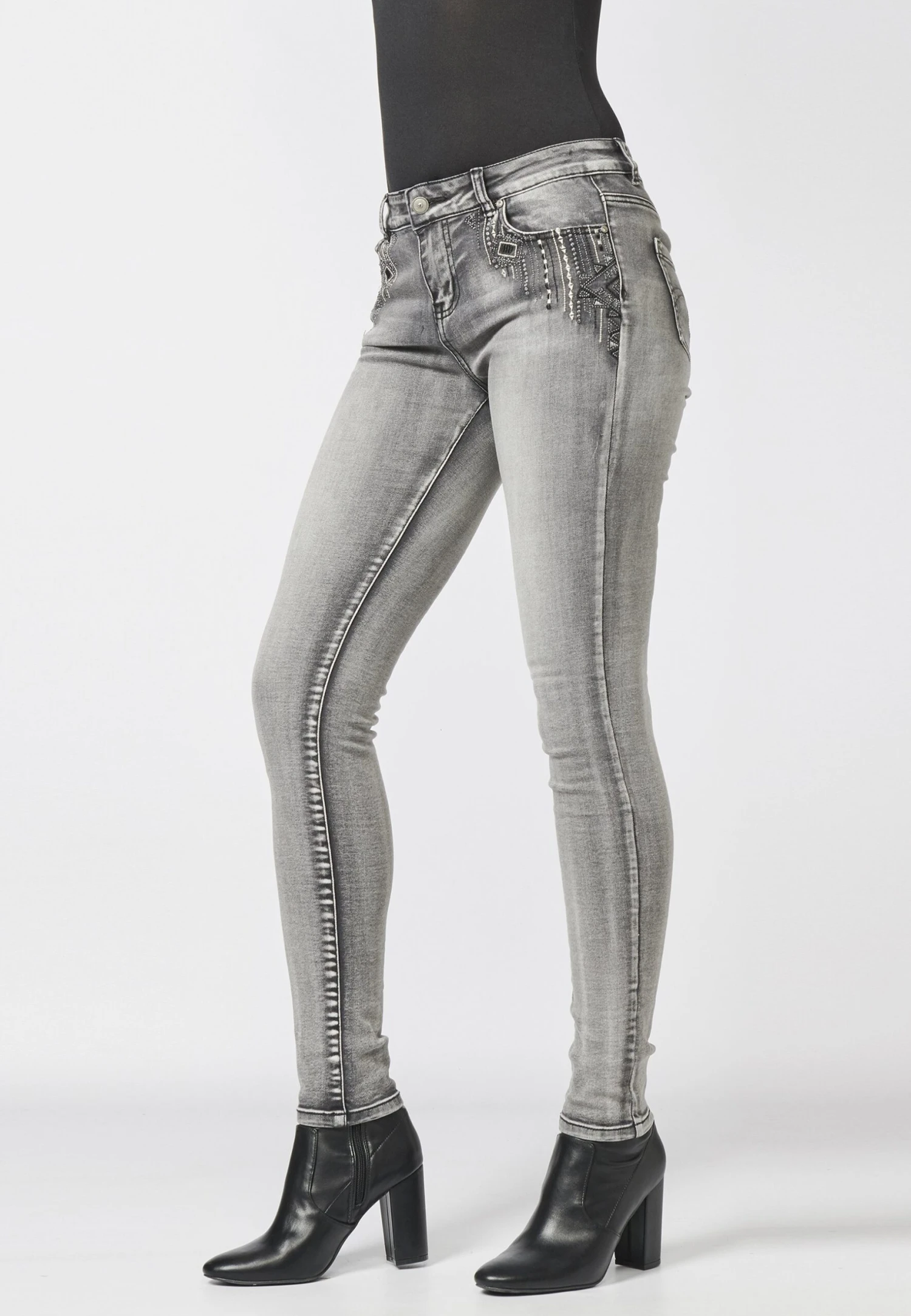 Koroshi Jeansy Skinny Fit - Gris 5 Koroshi Jeansy Skinny Fit - Gris - obrazek 5