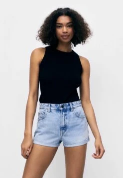 PULL & BEAR MID-WAIST - Szorty Jeansowe - Blue Denim