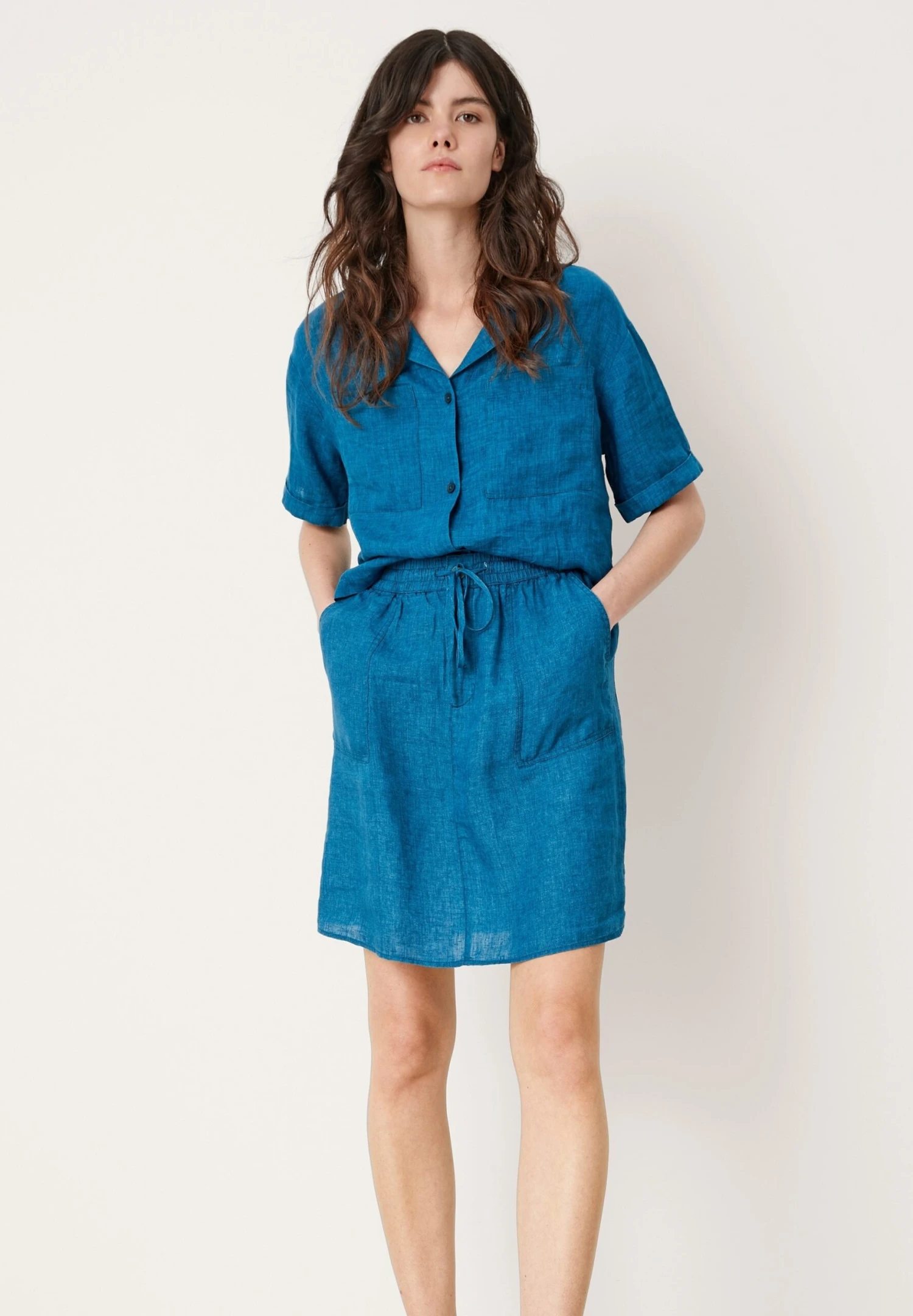 S.Oliver ROCK AUS LEINEN - Spódnica Trapezowa - Dark Teal Melange 2 S.Oliver ROCK AUS LEINEN - Spódnica Trapezowa - Dark Teal Melange - obrazek 2