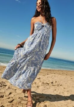 Next STRAPLESS BRODERIE STANDARD - Długa Sukienka - Blue