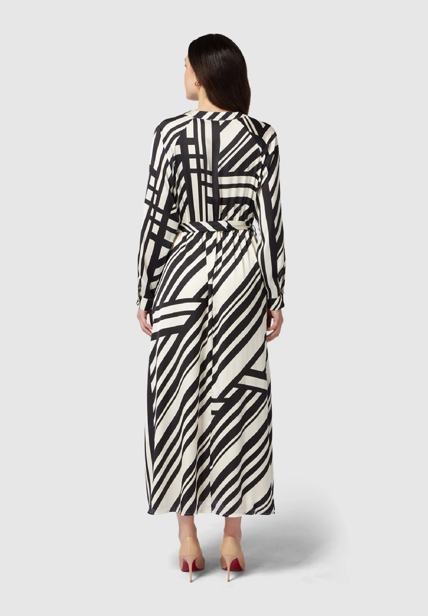 LONG WITH GEOMETRIC PATTERN - Długa Sukienka - Nero 2 LONG WITH GEOMETRIC PATTERN - Długa Sukienka - Nero - obrazek 2