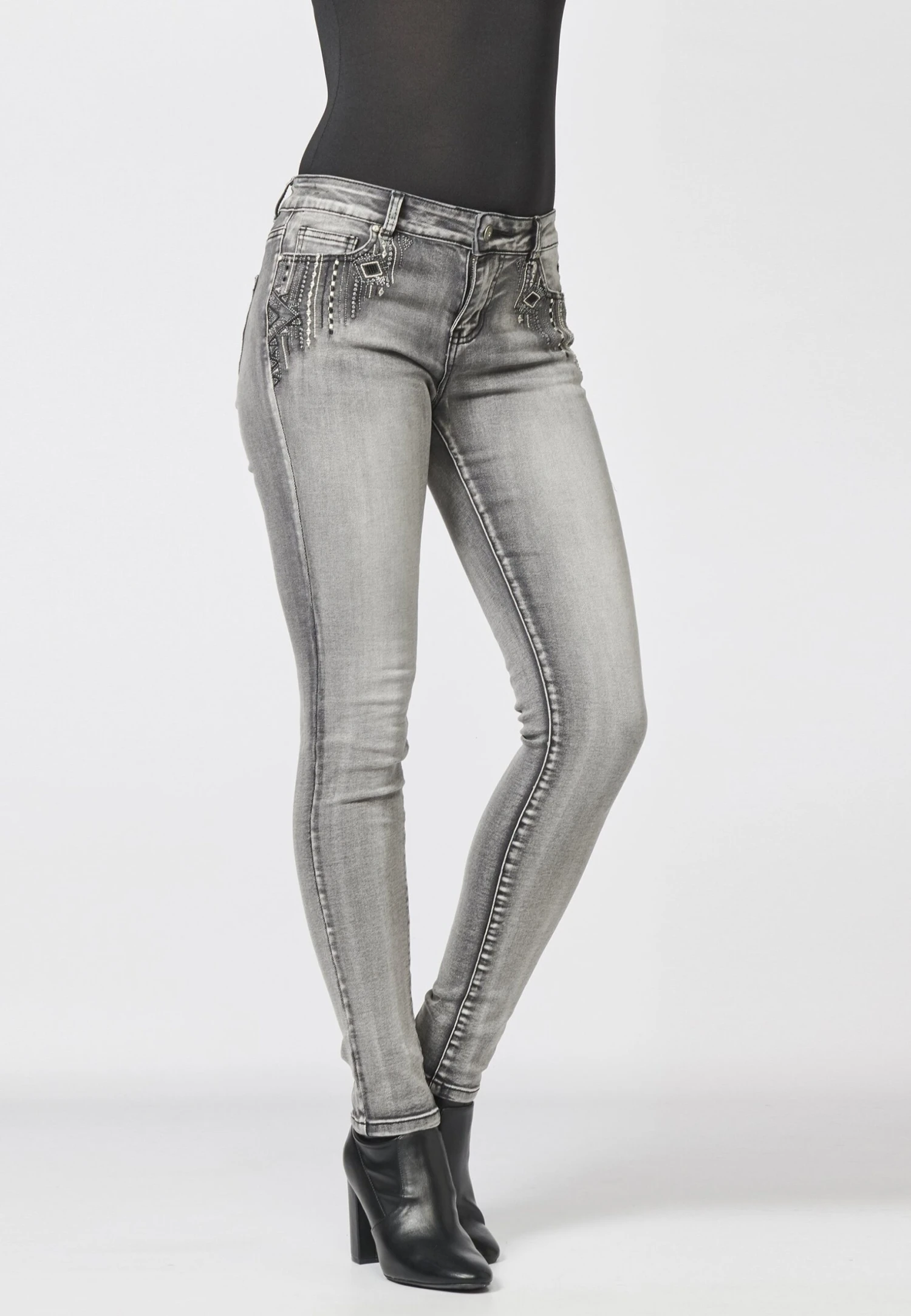 Koroshi Jeansy Skinny Fit - Gris 4 Koroshi Jeansy Skinny Fit - Gris - obrazek 4