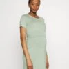 SHORT SLEEVES RUCHED WAIST MINI FLARED DRESS - Sukienka Z Dżerseju - Light Green