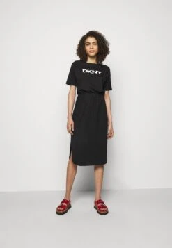 DKNY LOGO DRAWSTRING - Sukienka Z Dżerseju - Black