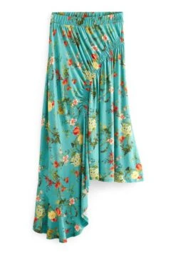 Next PREEN X ASYMMETRIC RUCHED STANDARD - Długa Spódnica - Teal Blue Floral -Ulla Popken Sklep efc705c711674bc480baebae5211e61c