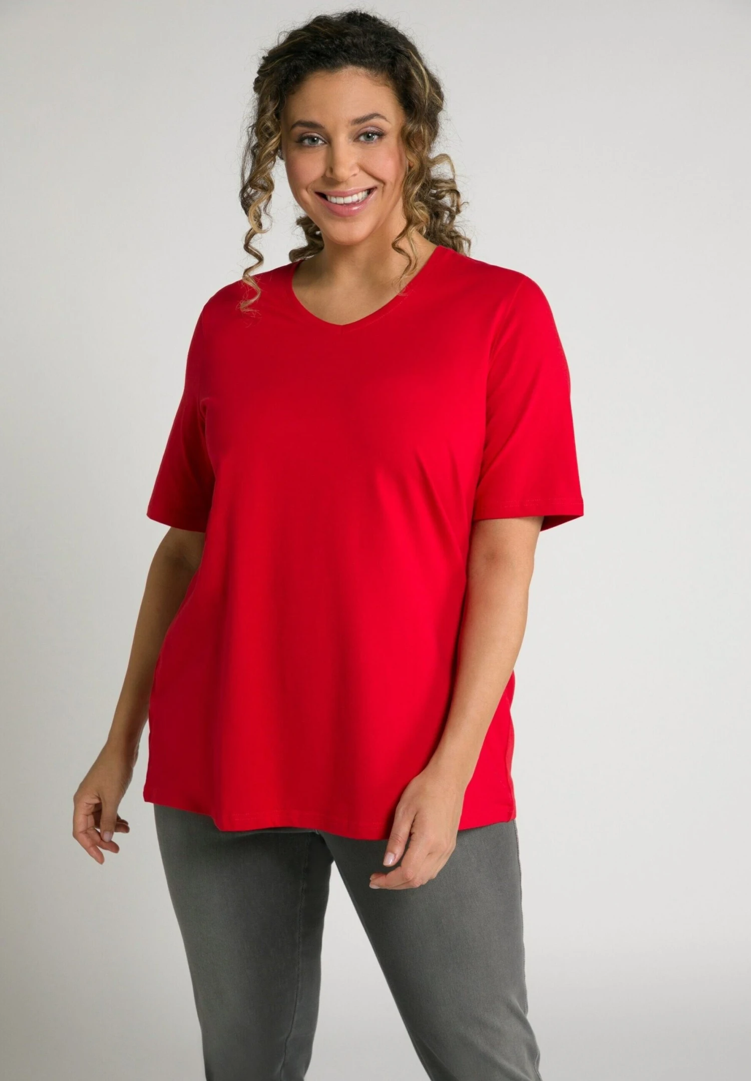 Ulla Popken T-shirt Basic - Salsa 1 Ulla Popken T-shirt Basic - Salsa